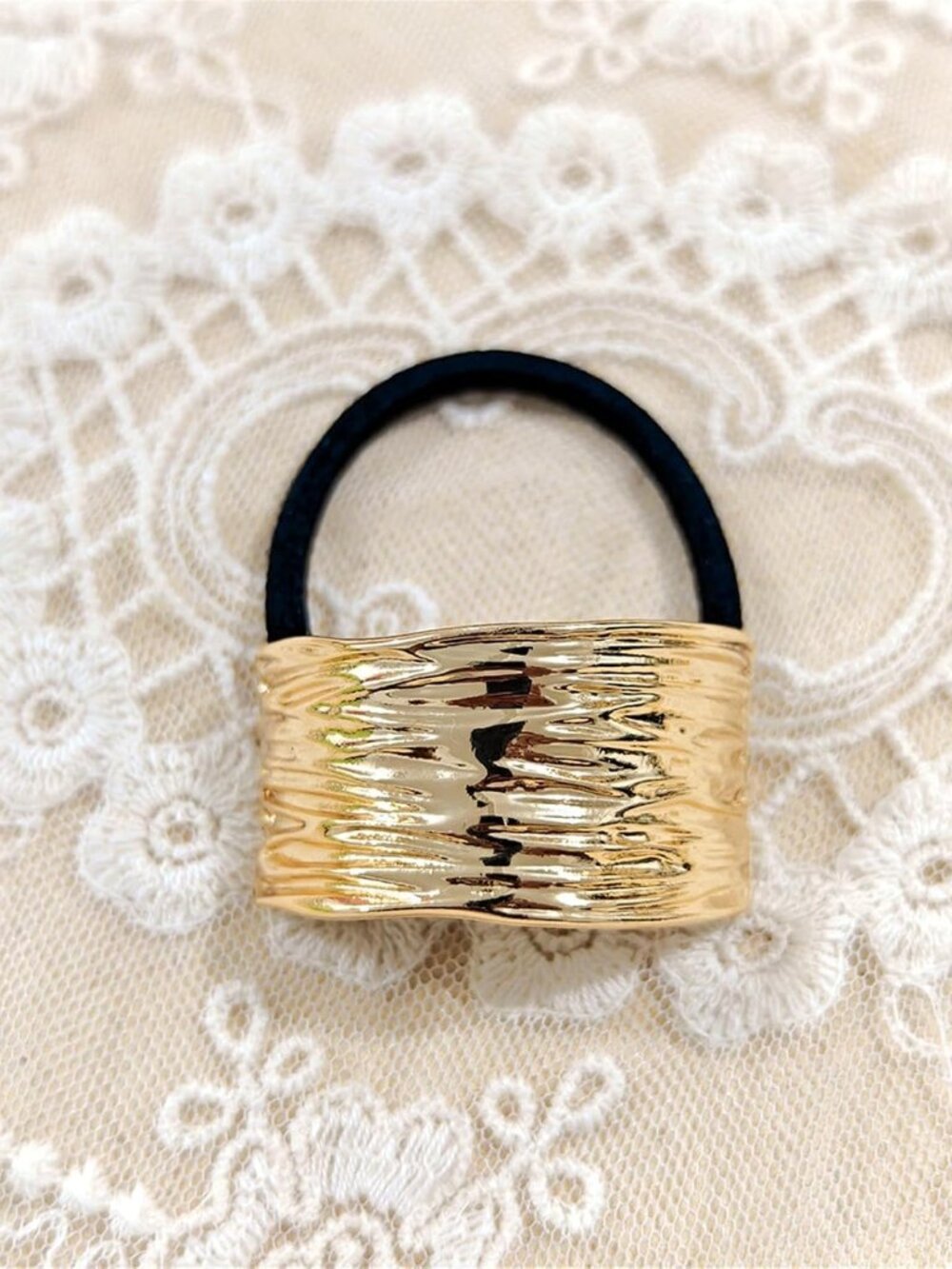 4 Metal Geometric Elastic Hair Ties - Gold, Thick Hair Cuff Wrap - Picture 7 of 7